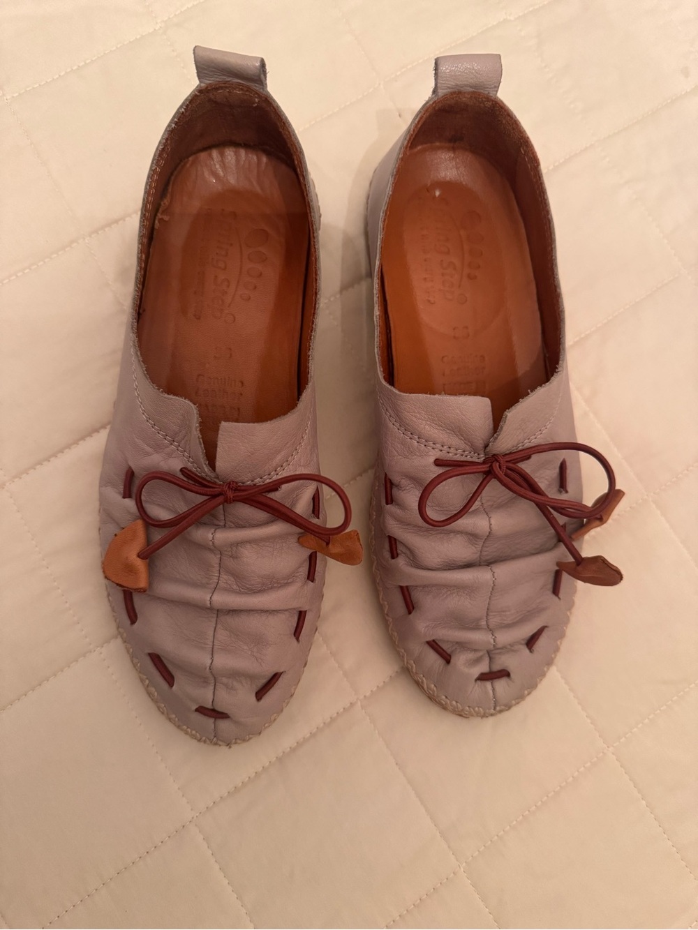 Spring Step Lavender Leather Bow-Detail Slip-Ons